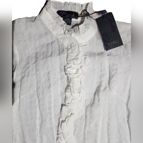 White ruffled button down top - Picture 2 of 3